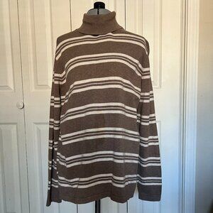 Jeanne Pierre Brown & Cream Striped Turtleneck Sweater [Size M]